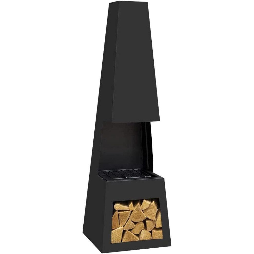 Dellonda Outdoor Chiminea, Fireplace, Heater with Firewood Storage, W45 x H150cm - Black Steel