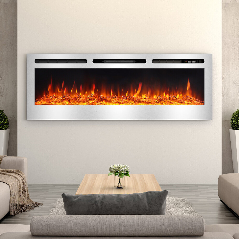 (60 Inch) LED Electric Wall Mounted Fireplace 12 Flames