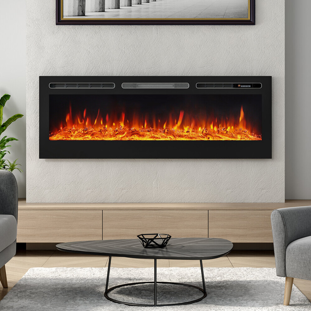 (60 Inch) Electric Fireplace Wall Mounted Inset Into Fire Heater LED 12 Flames with Remote