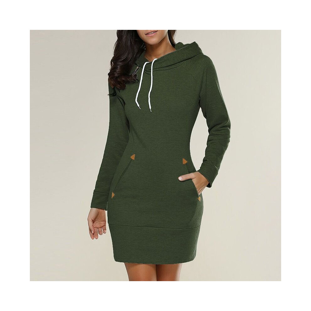 (Green, S) Women's Casual Long Sleeve Hooded Mini Dress Sweater