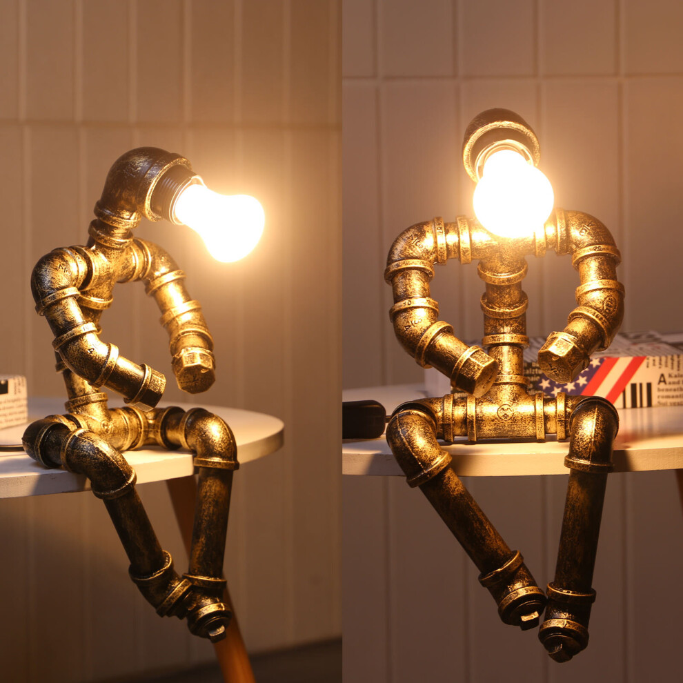 Retro Industrial Water Pipe Table Lamp Steampunk Robot Desk Light Home