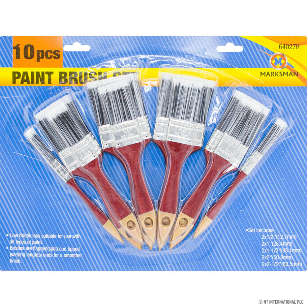 10PC PAINT BRUSH WOODEN HANDLE DECORATING PAINTING BRUSHES SET BRISTLE