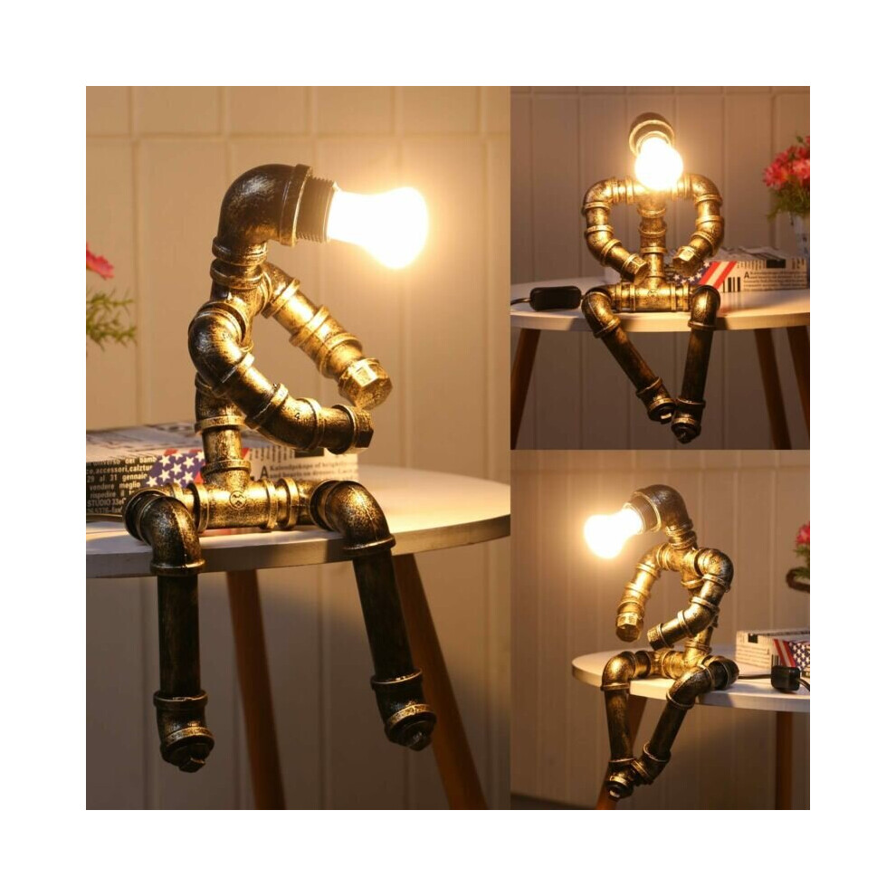 Industrial Retro Table Lamp Water Pipe Steampunk Copper Robot Light