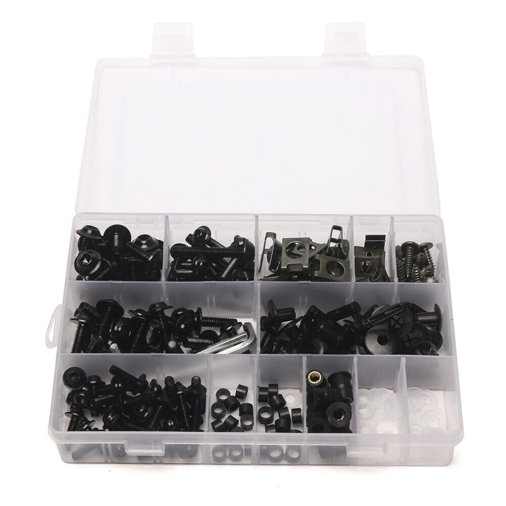 (Black) Universal Motorcycle Sportbike Windscreen Fairing Bolts Kit For Fastener Clip Screws Black 642896450561
