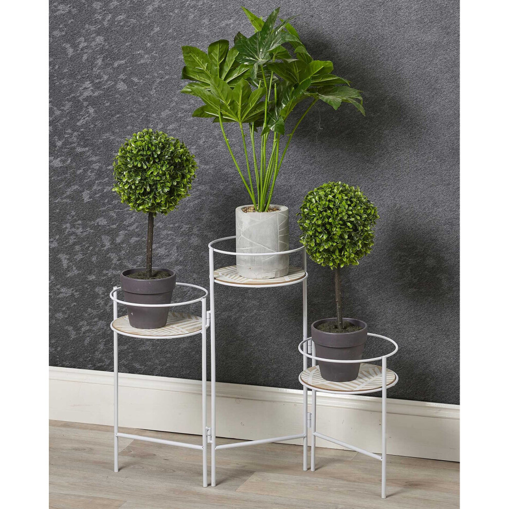 White Metal and Wood 3 Tier Plant Pot Stand Flowers Display Item