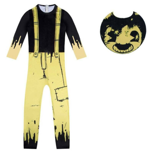 (9-10 Years) Kids Bendy And The Ink Machine Costume Fancy Jumpsuit & Mask Cosplay Halloween