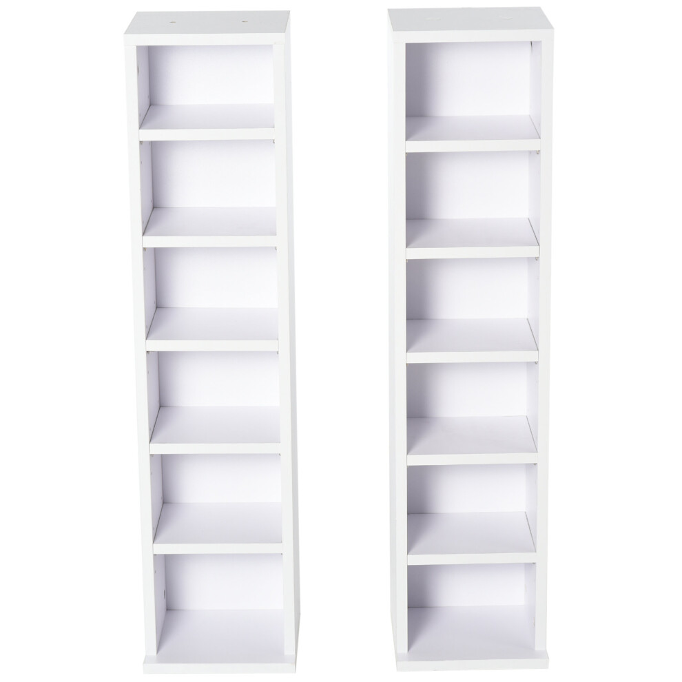 HOMCOM Set of 2 CD Media Display Shelf 6-Tier Tower Rack, White
