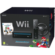 Nintendo Wii Console (Black) with Mario Kart Wii: Includes Wii Wheel and Wii Remote Plus - Refurbished