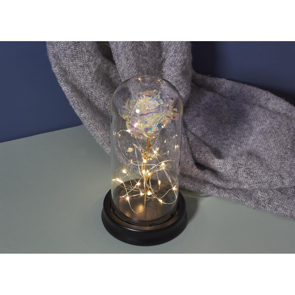 Lampe de table à dôme rose déco LED en verre Alimentation par piles Fée Valentine