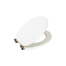 (White) Soft Close Wooden Toilet Seat Adjustable Chrome Hinges