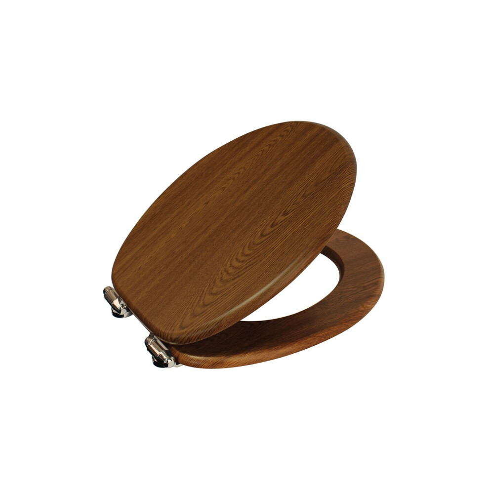 (Walnut) Soft Close Wooden Toilet Seat Adjustable Chrome Hinges