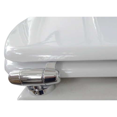 (Walnut) Soft Close Wooden Toilet Seat Adjustable Chrome Hinges 1