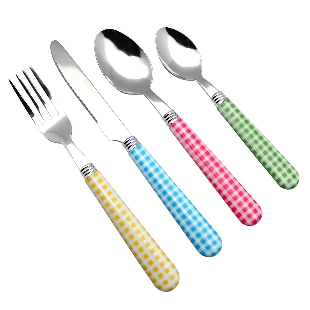 Cutlery Set 24pcs Stainless Steel with Gingham Check Coloured Handles (Mixed Color x 24 pcs)