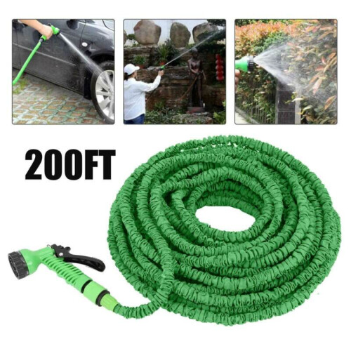 200FT Long Retractable Expandable Magic Garden Hose Pipe With Spray Gun