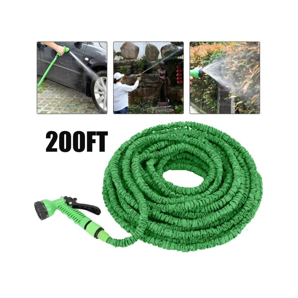 200Ft Long Retractable Expandable Magic Garden Hose Pipe With Spray Gun Green