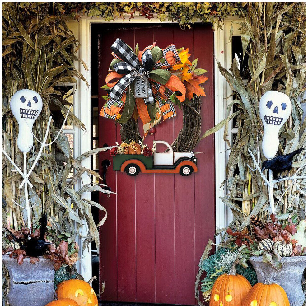 Fall Door Decor - Pumpkin Welcome Sign Wooden Hanger For Harvest Thanksgiving Porch Decorations