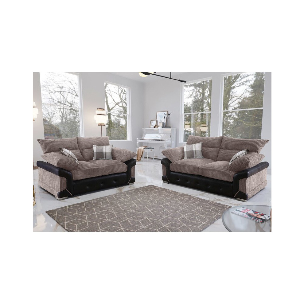 (Beige/Brown) Maryland Fabric/Faux Leather 3+2 Set Living Sofa