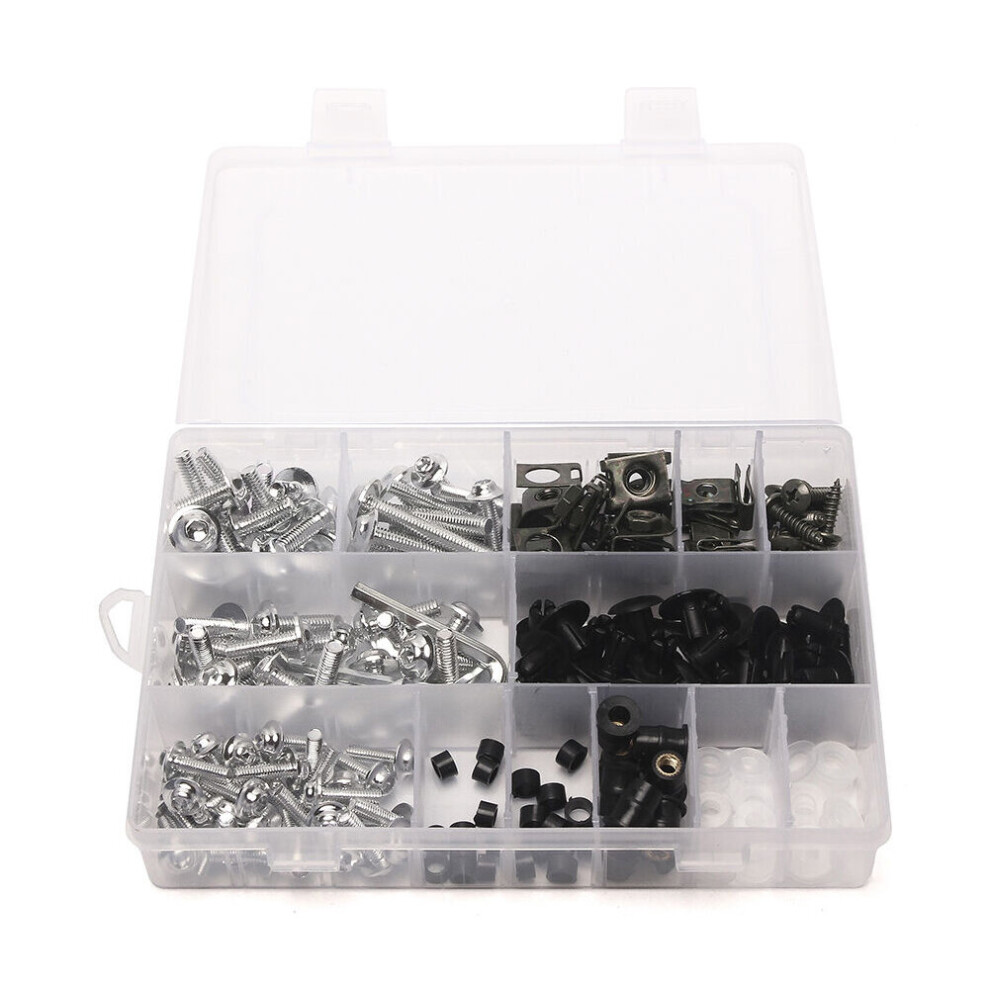 (Sliver) Universal Motorcycle Sportbike Windscreen Fairing Bolts Kit For Fastener Clip Screws 642896450615
