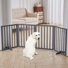 (4 Panels) Wooden Dog Gate Pet Fence Safety Barrier Divider Freestanding