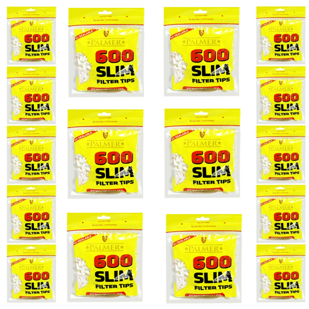 Palmer 600'S Slim Filter Tips Cigarette Tobacco Smoking Rolling Tips Bags - 1 Pack (600 Tips)