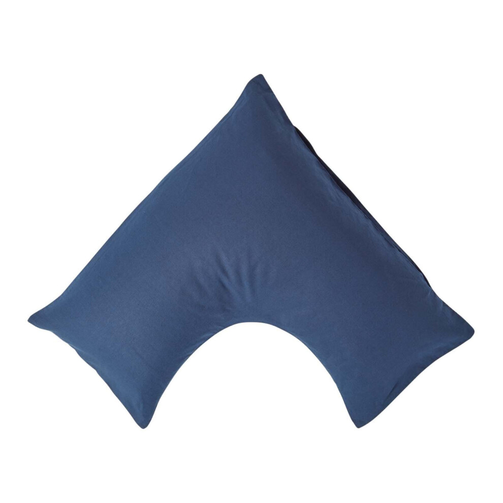 Homescapes (Navy ) Luxury Soft Linen V Shaped Pillowcase Plain Textured Blue