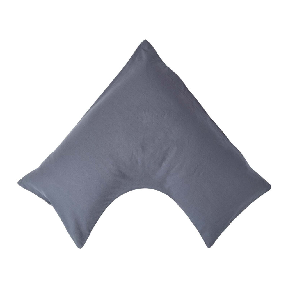 Homescapes (Dark ) Luxury Soft Linen V Shaped Pillowcase Plain Textured Grey
