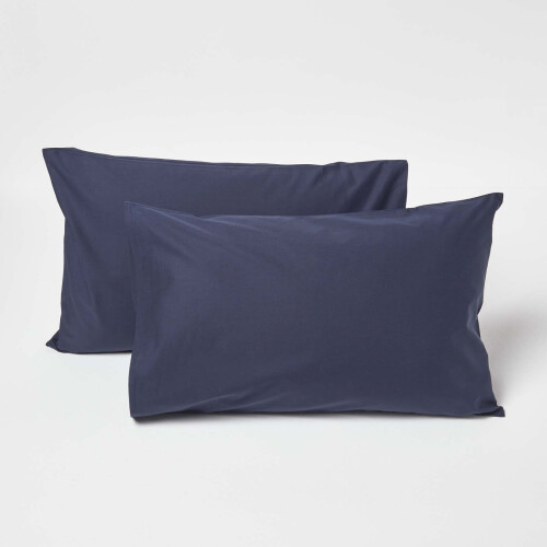 Homescapes (Navy) Cotton Kids Pillowcases 40 x 60 cm 200 Thread Count, 2 Pack