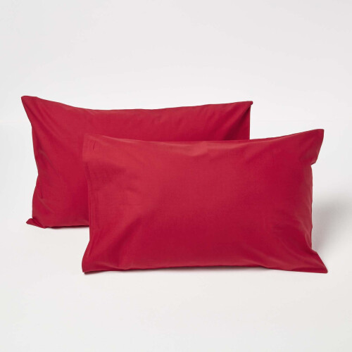 Homescapes (Red) Cotton Kids Pillowcases 40 x 60 cm 200 Thread Count, 2 Pack