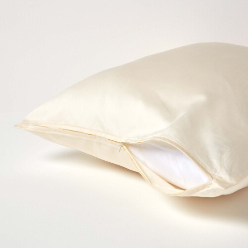 Homescapes (Square - 60 x 60 cm, Cream) Organic Cotton Pillowcase 400TC Equivalent 600 Thread Count 2
