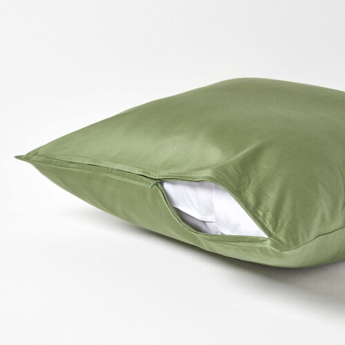 Homescapes (Square - 60 x 60 cm, Moss Green) Organic Cotton Pillowcase 400TC Equivalent 600 Thread Count 2