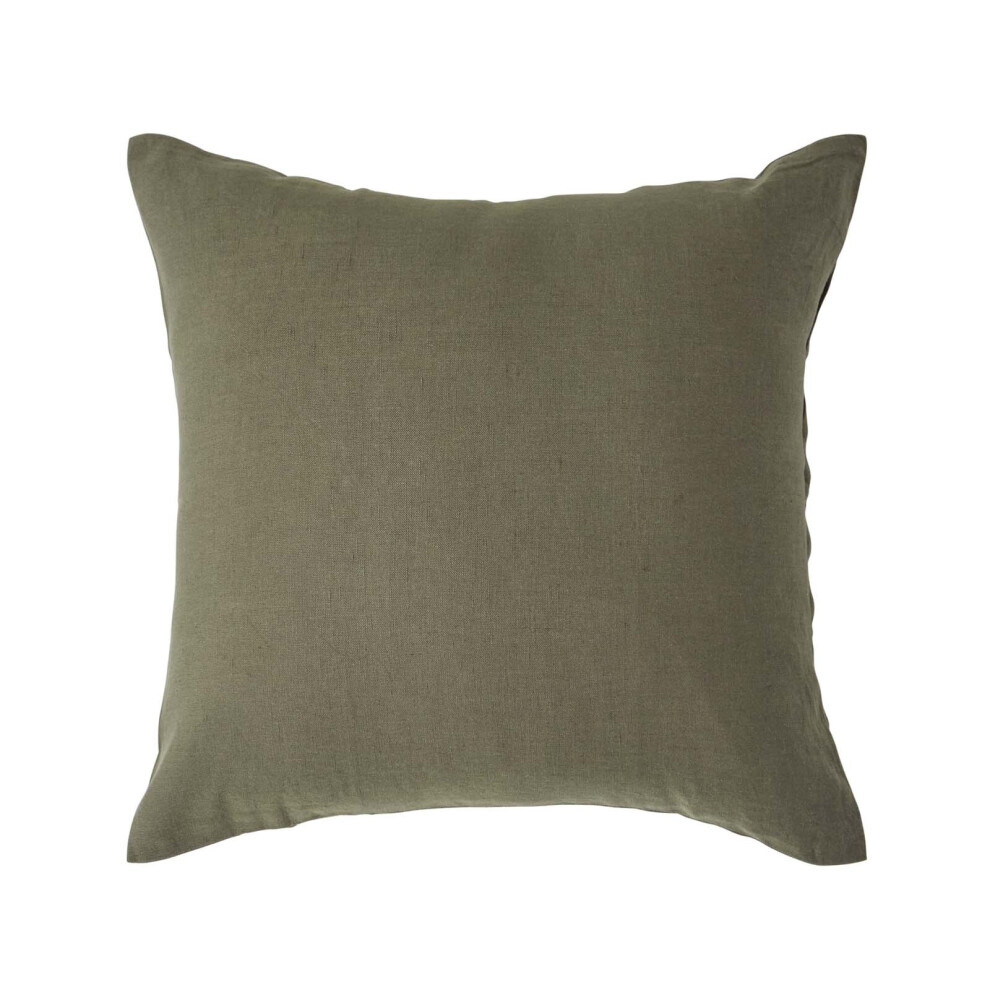 Homescapes (Square - 60 X 60 Cm, Khaki ) Luxury Soft Linen Pillowcase Plain Textured Green