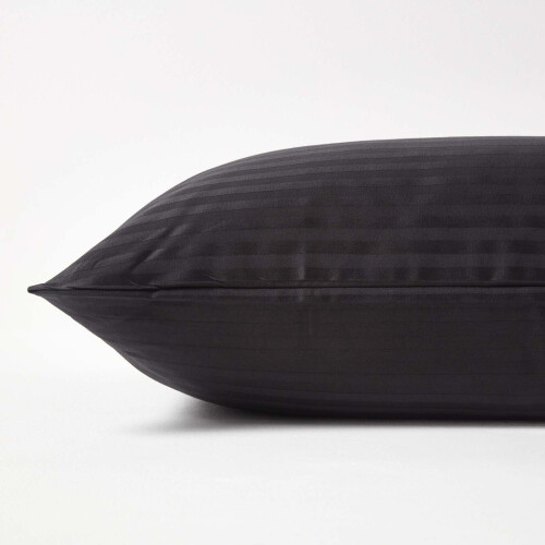 Homescapes (Standard - 48 x 74 cm, Black) Egyptian Cotton Satin Stripe Pillowcase 330 Thread Count 1