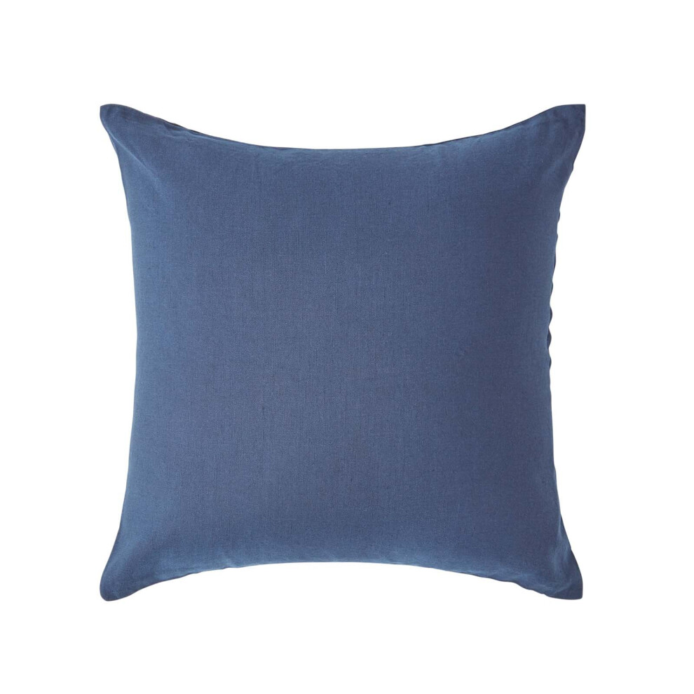Homescapes (Square - 80 X 80 Cm, Navy ) Luxury Soft Linen Pillowcase Plain Textured Blue