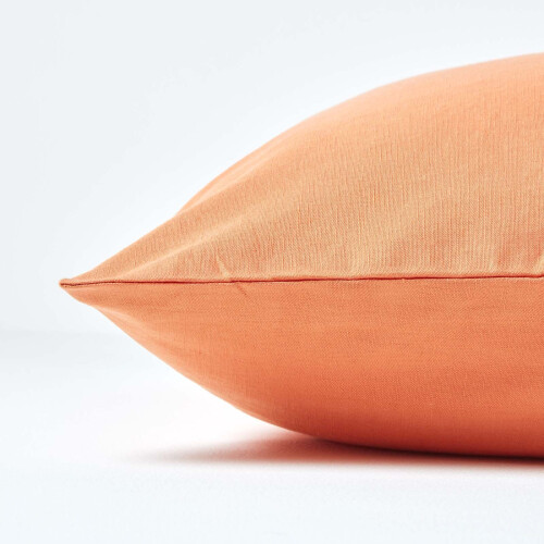 Homescapes (Square - 80 x 80 cm, Burnt Orange) Luxury Soft Linen Pillowcase Plain Textured 1