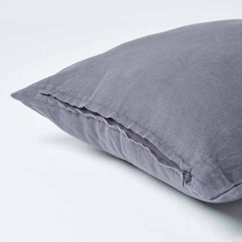 Homescapes (Square - 80 x 80 cm, Dark Grey) Luxury Soft Linen Pillowcase Plain Textured 2