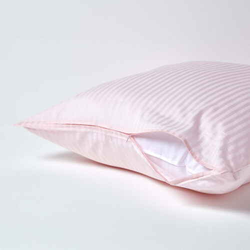Homescapes (Square - 80 x 80 cm, Pink) Egyptian Cotton Satin Stripe Pillowcase 330 Thread Count 2