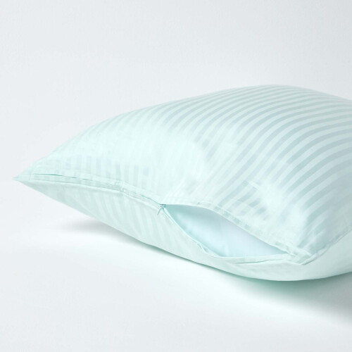 Homescapes (Square - 60 x 60 cm, Blue) Egyptian Cotton Satin Stripe Pillowcase 330 Thread Count 2