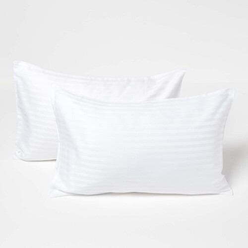 Homescapes (White) Cotton Stripe Kids Pillowcases 40 x 60 cm 330 Thread Count, 2 Pack