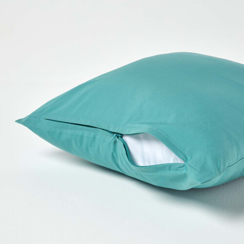 Homescapes (Square - 40 x 40 cm, Teal) Egyptian Cotton Pillow Case 200 TC Equivalent 400 Thread Count 2