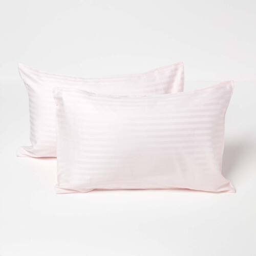 Homescapes (Pink) Cotton Stripe Kids Pillowcases 40 x 60 cm 330 Thread Count, 2 Pack