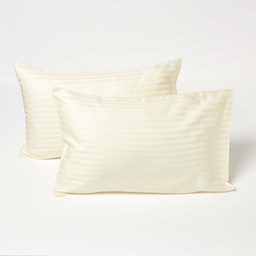 Homescapes (Yellow) Cotton Stripe Kids Pillowcases 40 x 60 cm 330 Thread Count, 2 Pack