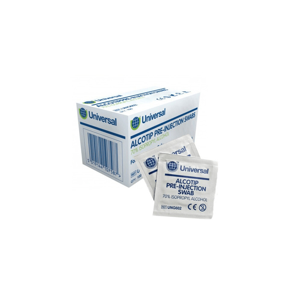 UNG602 Universal Alcotip Pre-Injection Swabs: 70% IPA Alcohol Wipes, Individually Wrapped for Site Cleaning