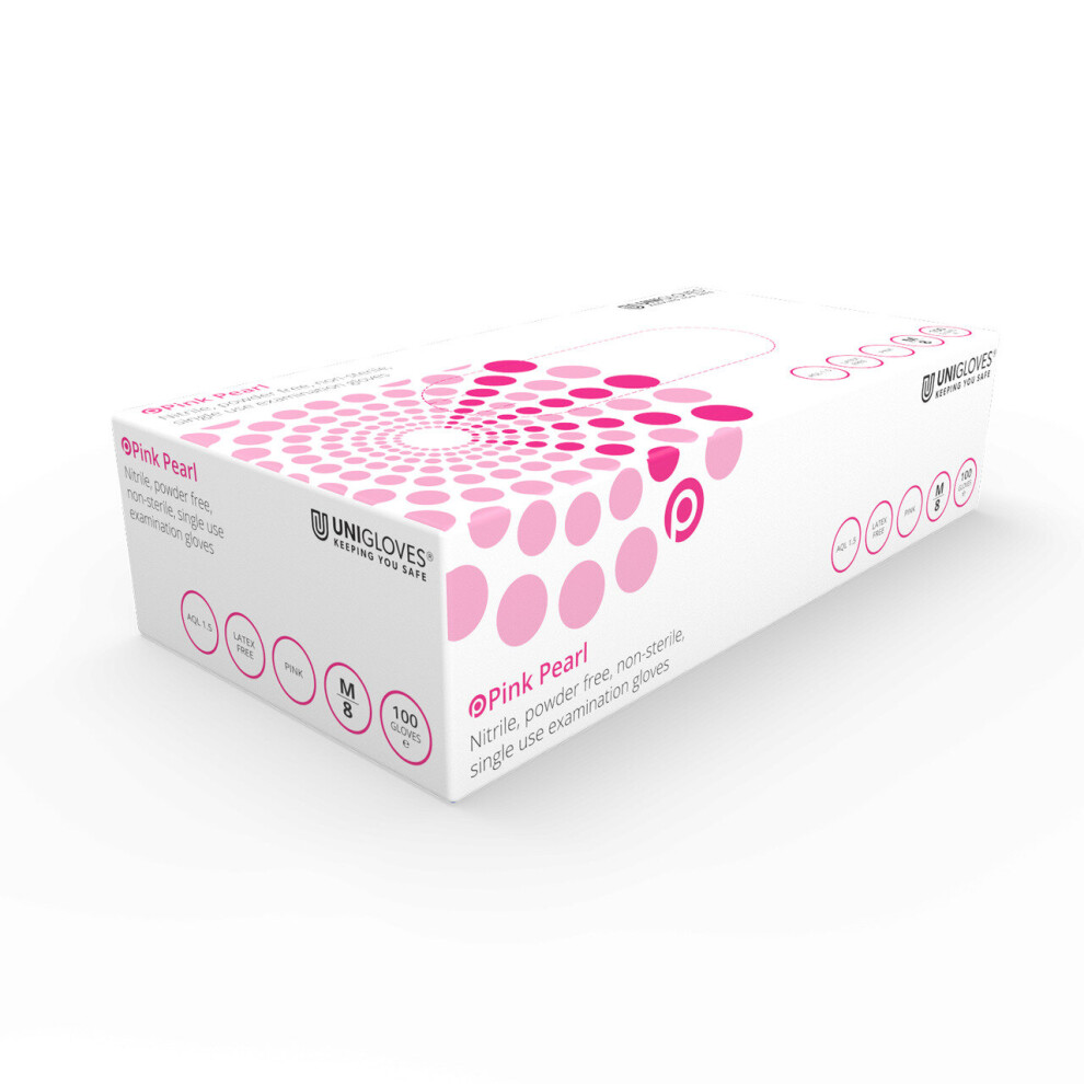 Unigloves Pink Nitrile Gloves Pearl Box of 100   Box of Medium