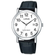 Lorus Mens Easy Reader Watch - Black Leather Strap | Silver Casing
