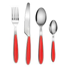 Cutlery Set of 16, Stainless Steel with Color Handles - 4 Forks, 4 Dinner Knives, 4 Dinner Spoons, 4 Teaspoons -(Red x 16)