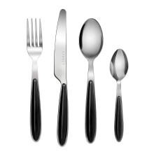 Cutlery Set of 16, Stainless Steel with Color Handles - 4 Forks, 4 Dinner Knives, 4 Dinner Spoons, 4 Teaspoons - (Black x 16)