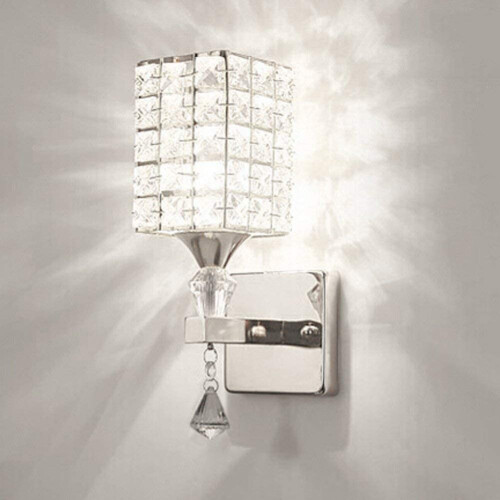 Modern Style Wall Lamp Crystal Wall Light Elegant Creative Crystal Wall Sconce with Power Pull Switch E14 Socket Silver 1