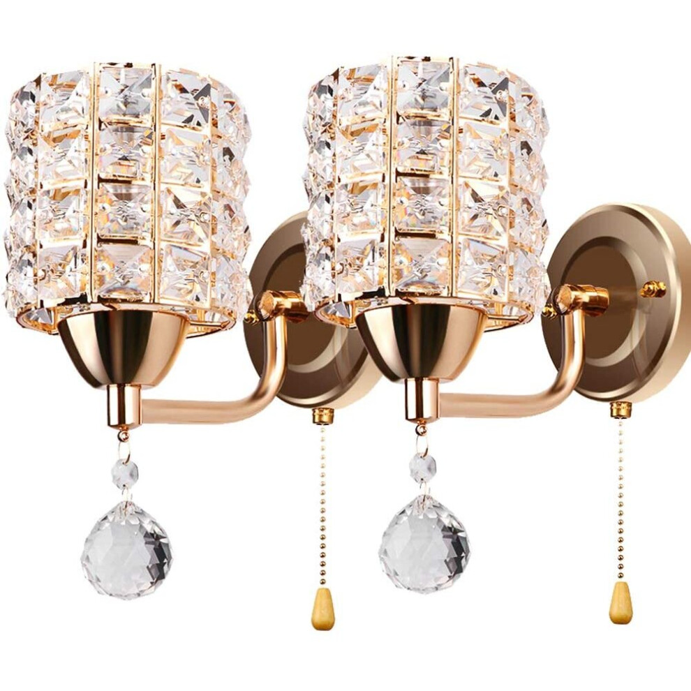 Modern Wall Lamp Crystal Wall Light Elegant Style Creative Cylinder Wall Sconce for Living Room Dining Room Bedroom Gold(2 pack)