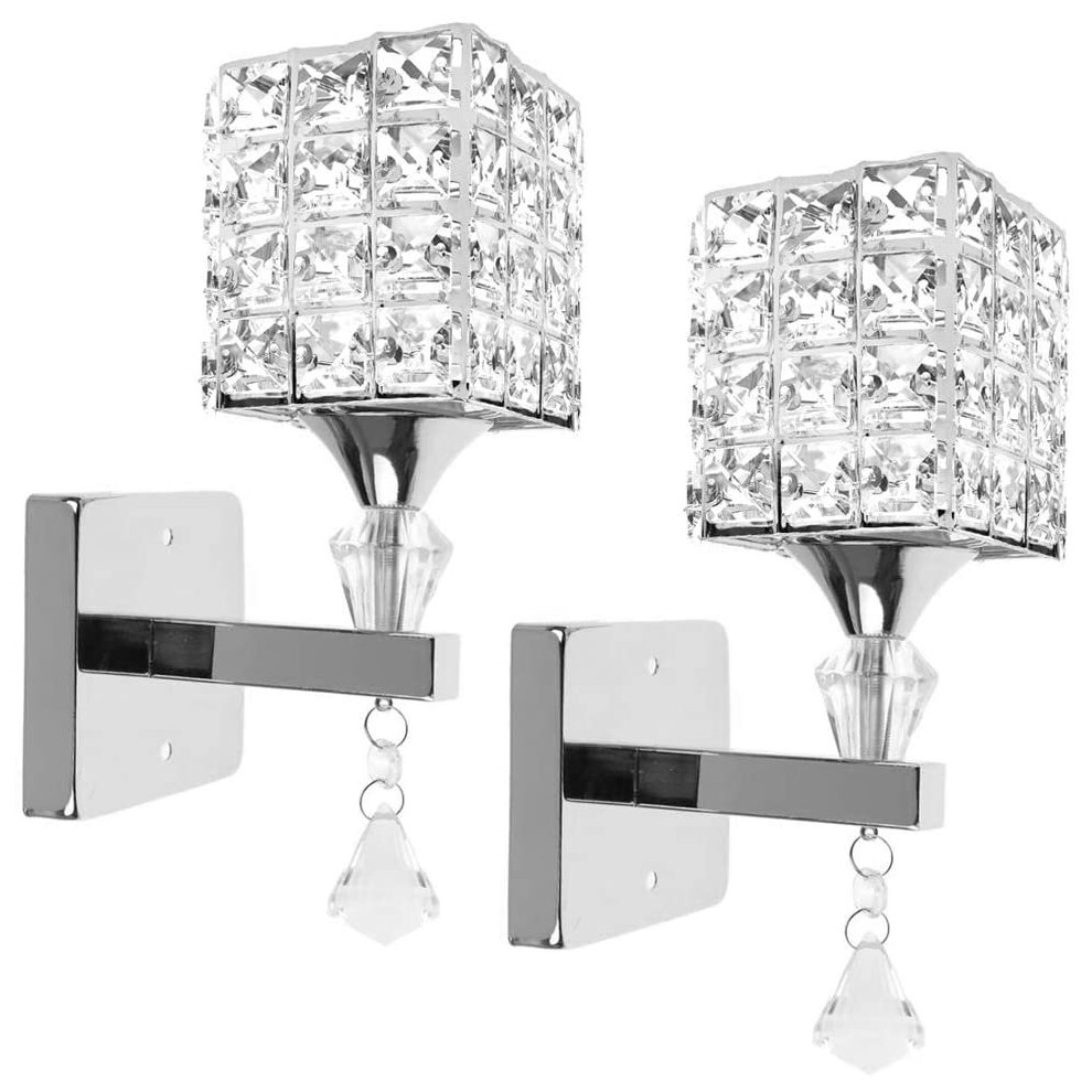 Modern Style Wall Lamp Crystal Wall Light Elegant Creative Crystal Wall Sconce with Power Pull Switch E14 Socket Silver(2 piece)