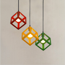 (Yellow) Modern Colorful Pendant Light Cube Shape Hanging Light Vintage Retro Ceiling Lamp
